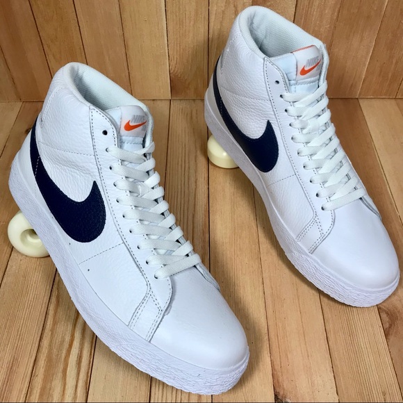 Nike SB Zoom Blazer Mid ISO White Navy Skate Shoes - Picture 2 of 5